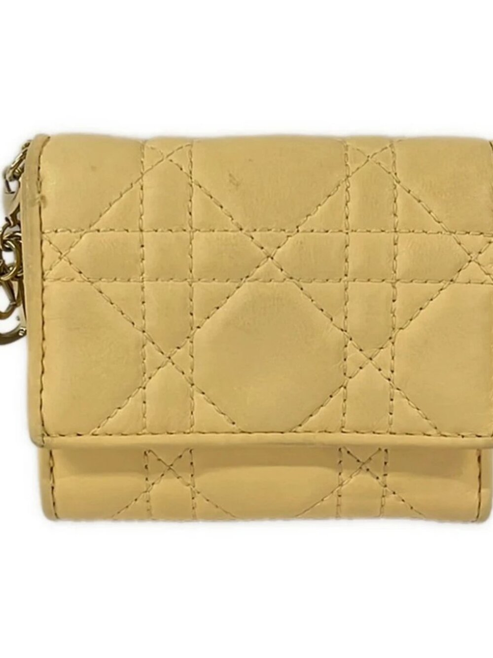 DIOR/ChristianDior Lady Dior S0181ONMJ Light Yellow Leather - Trifold Wallet - Picture 1 of 6